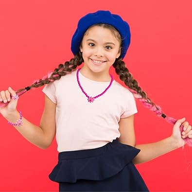 11220-1 Cute Pink Beads Necklace With Bracelet and Ring Jewellery Set for Girls {Random Design}