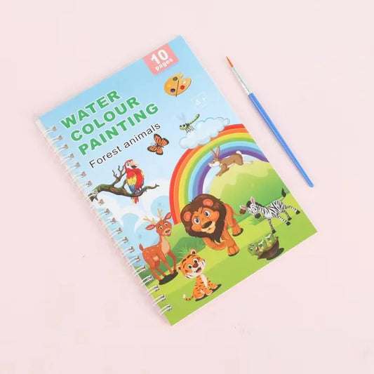 20006 Watercolor Painting Books for Beginners,10 Pages Book with 1 Brush Painting Fun for Children