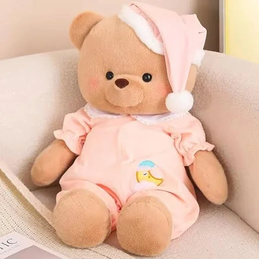 11251 Goodnight Bear Soft Toy Cute Sleepy Bear Plush Teddy Bear with Blue Pajamas and Nightcap, Soft Stuffed Animal, Baby Room Décor, Birthday Gifts for Kids, Boys, Girls, Decorative Items 30Cm {peach/ Blue}
