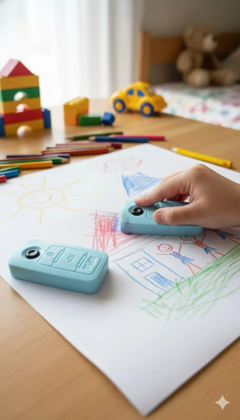 WX-99718 Car Key Shaped Pencil Erasers – Remote Car Key Fob Design – Fun Stationery for Kids