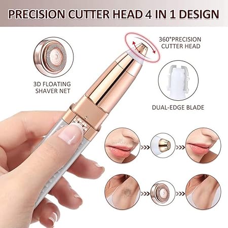HX-207 Eyebrow Trimmer for Women, 2 in 1 Rechargeable Facial Hair Remover with Replaceable Heads, Professional Painless Personal Hair Removal Eyebrow Razor with Indicator Lights