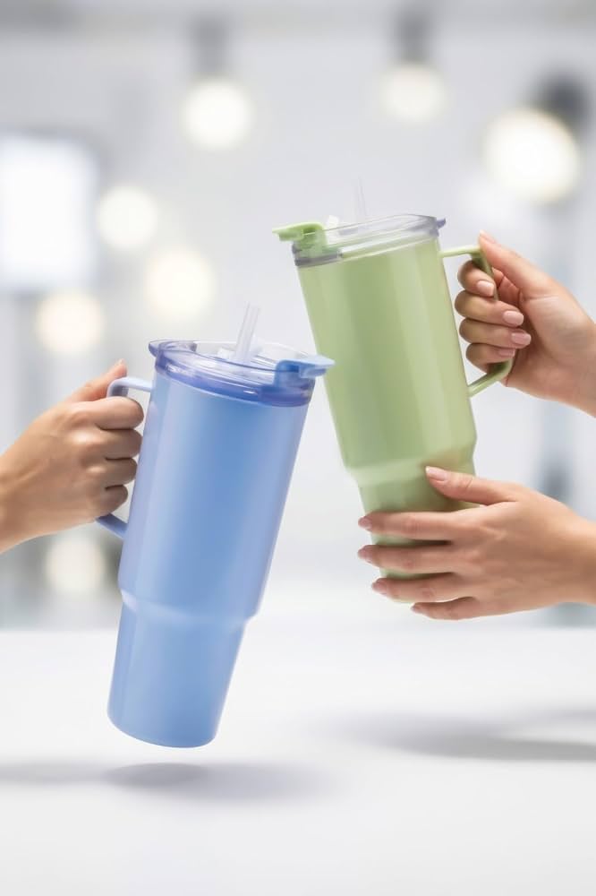 20867 1800ml Large Capacity Plastic Tumbler with Handle & Straw, BPA-Free Reusable Water Sipper Cup with Flip Lid, Spill-Resistant Travel Mug for Gym, Office {Multicolor}