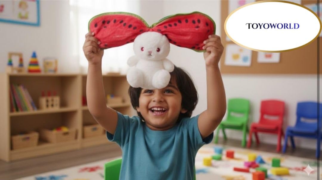 20339 Reversible Rabbit Soft Plush Toy for Baby Girls – Green Watermelon Bunny Teddy with Zipper | Cute Stuffed Plushie Birthday Gift Décor for Toddlers & Kids