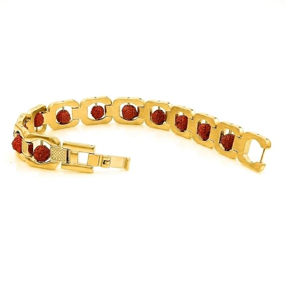 21167 SATVIK Rudraksha Bracelet with Silver Chain, Red Beads, Link Design, Spiritual Jewelry | Promotes spiritual balance, protection, and positive energy