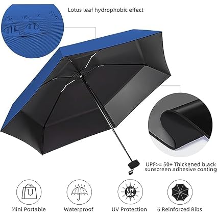 20760 Travel Mini Folding Compact Umbrella with Case, Manual Open 6 Ribs Lightweight Portable, Small Sun & Rain Pocket Umbrella for Girls and Women {Random Color}