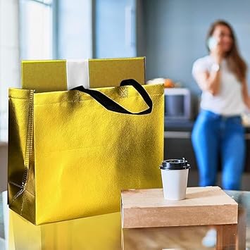 020060 Carry Bag for Return Gifts | Gift Bags | Tote Bags Glossy Metallic {Golden}