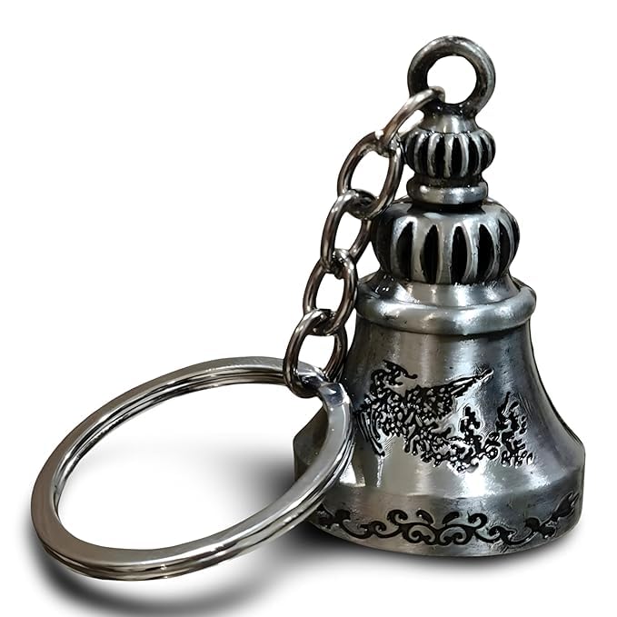 21164 Guardian Bell Keychain for Bike & Car | Tibetan Texture Bell Keychain with Evil Eye & Silver Hook | Good Luck Charm