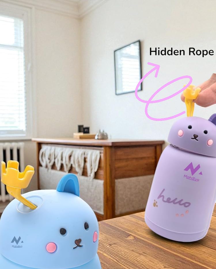 11241 Cute Teddy Glass Bottle – 360ml Leak-Proof Kids Water Bottle with Safety Outer Plastic Cover