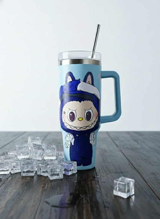 20470 Stainless Steel Labubu Tumbler with Handle lid and Straw, Vacuum Insulated Hot & Cold Leak-Proof Travel Mug, Water Cup for Gym, Office & Outdoor Use {1200ML}