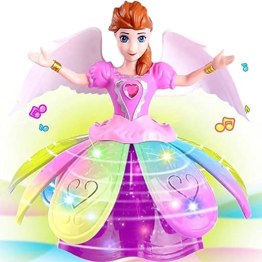 LD 131A Angel Girl Dancing Doll with Lights & Music | 360° Rotating Princess Toy for Kids | Colorful LED Musical Toy | Bump & Go Action