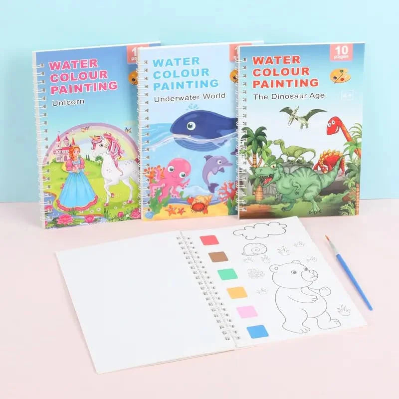 20006 Watercolor Painting Books for Beginners,10 Pages Book with 1 Brush Painting Fun for Children