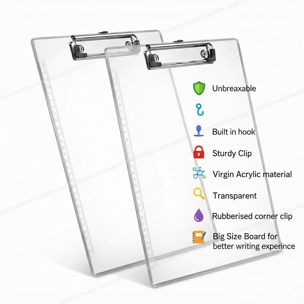 20958 Clear Exam Board for Students | Transparent Exam Board | Thick Strong Moulded Clipboard with Hanger for Examination Board,Writing Pad for School Students