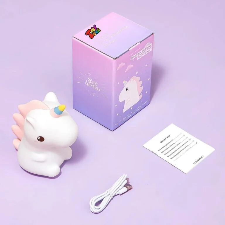 18073 Unicorn Night Light for Kids – 7 Color Changing Rechargeable Silicone Led Lamp, Tap Control Touch Sensor