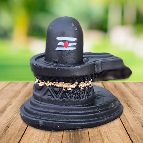 HICKORY Small Black Shivling with Tilak - Handpainted Polyresin Lord Shiva Shivlingam Statue for Home Pooja, Temple Decor, Black with Tilak, Special for Sawaan Mahashivratri