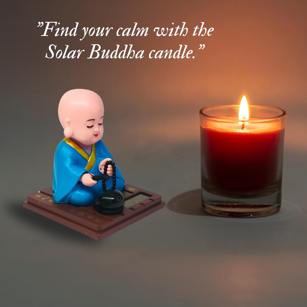 20594 Little Monk Figurine, Solar Chinese Little Buddha Monk Statue, Bring Good Fortune Decoration Ornament, Funny Car Shaking Head Toy