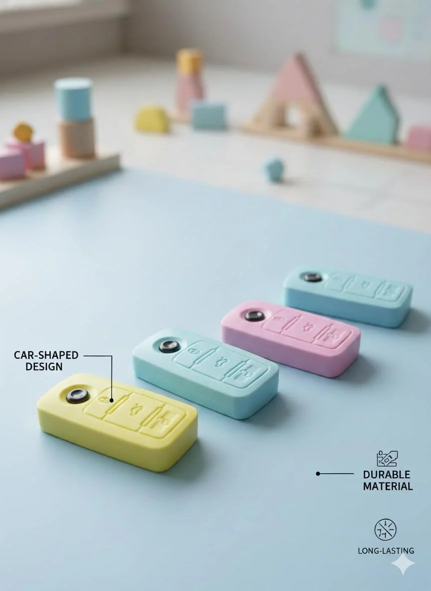 WX-99718 Car Key Shaped Pencil Erasers – Remote Car Key Fob Design – Fun Stationery for Kids