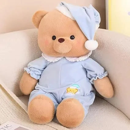 11251 Goodnight Bear Soft Toy Cute Sleepy Bear Plush Teddy Bear with Blue Pajamas and Nightcap, Soft Stuffed Animal, Baby Room Décor, Birthday Gifts for Kids, Boys, Girls, Decorative Items 30Cm {peach/ Blue}