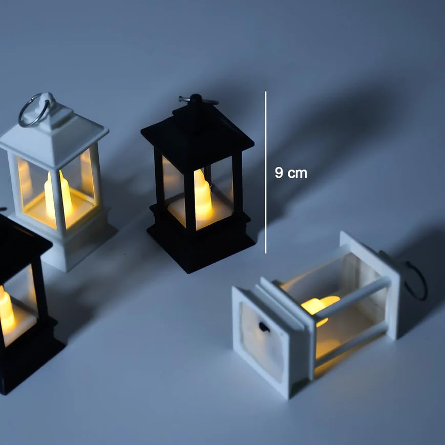 20307 Classic Style Lantern with Artificial Rustic Battery-Operated Flameless Candle Light for Home Decoration {Black/White}