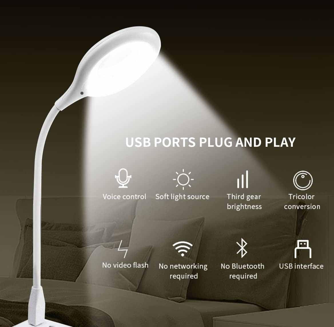 10339 Voice Control Light LED Desk Lamp with 24 LED Beads 2m Sound Control Distance 3 Brightness Levels Multi-Directional Curve LED Beads Smart Home USB Voice Reading Light