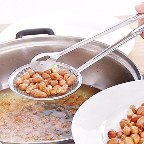 20605 Stainless Steel | Multi-Functional | 2 in 1 Fry Tong | Oil Filter Chimta | Rasgulla Server | Oil Strainer Spoon