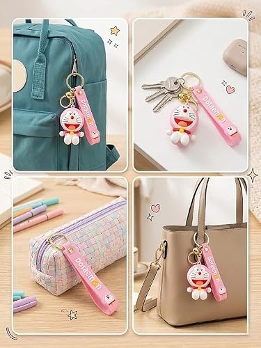 21328 Silicone Keychain Doraemon with Strap Cute Anime Keyring Bag Charm for Car, Bike, Backpacks Gift Kids Boy Girls