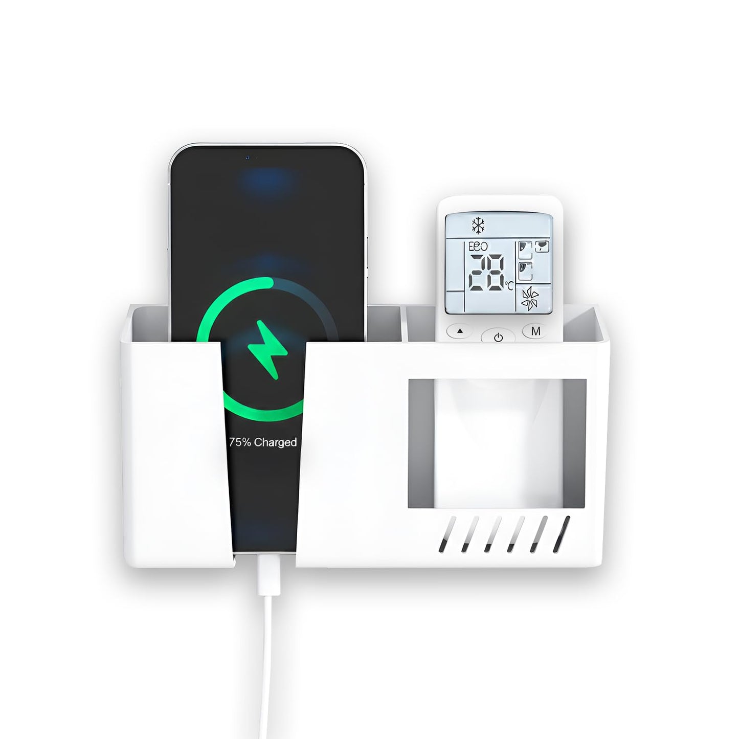 20783 Mobile Phone Charging Rack Wall-Mounted Double-Grid Remote Control Storage Box {Multicolor}