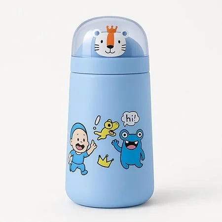 20059 Double Wall Cartoon Glass Water Bottle – 350ml Leak-Proof Cute Bottle for Kids & Adults