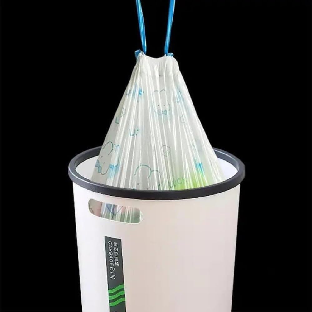 21030 Drawstring Garbage Bags, 1 Roll, Tear-Resistant Disposable Bin Liners with Detachable Handles for Wet and Dry Waste, Kitchen Dustbin, Shopping and Home Use