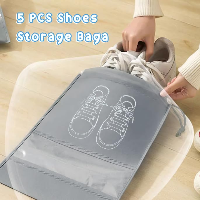 20589 Travel Shoe Bag Non Woven Drawstring Shoes Storage Bag Convenient Dust Cover Grey
