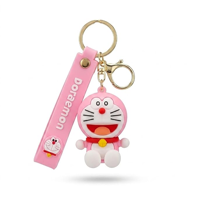 21328 Silicone Keychain Doraemon with Strap Cute Anime Keyring Bag Charm for Car, Bike, Backpacks Gift Kids Boy Girls