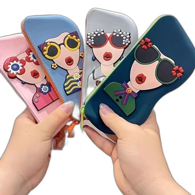 20781 Cute Silicone Sunglass Case with Zipper & Wrist Strap, Soft Protective Glasses Holder for Women, Men & Kids | Waterproof Eyeglass Pouch with Cleaning Cloth | Travel & Everyday Use (MULTI COLOR)