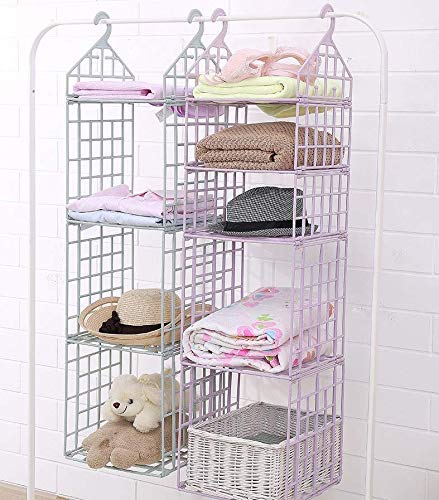 21068 5 Layer Folding Plastic Clothes Storage Rack | Hanging Wardrobe Organizer for Closet | Space Saving Shelves for Clothes, Dormitory & Home Use (White)