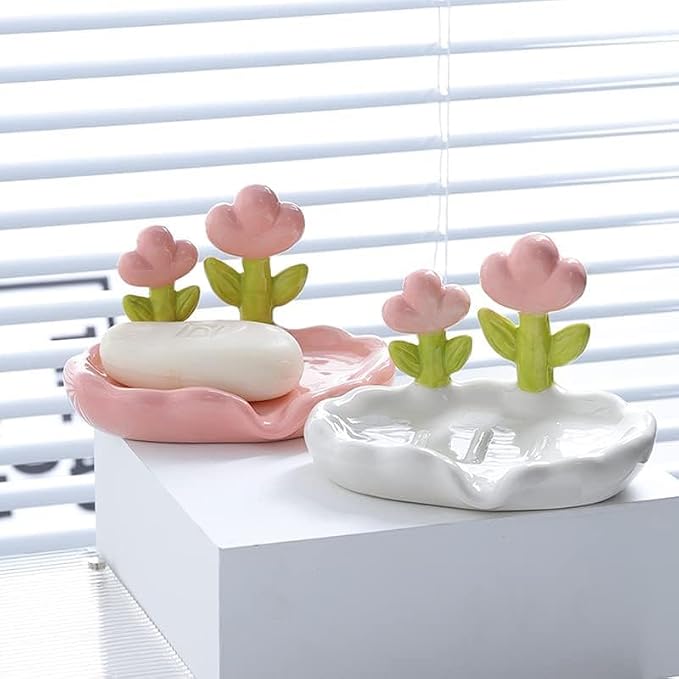 21077 Bathroom Soap Dish,Kitchen Sink Soap Tray,Ceramic Soap Dish Holder,Self-Draining and Multiple Styles for Bathroom Kitchen Accessories Extend Soap Life,Easy Dry