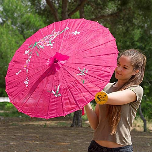 21085 Traditional Handmade Chinese Cloth Floral Wooden Umbrella Wedding Dance Parties Props (Multicolor)