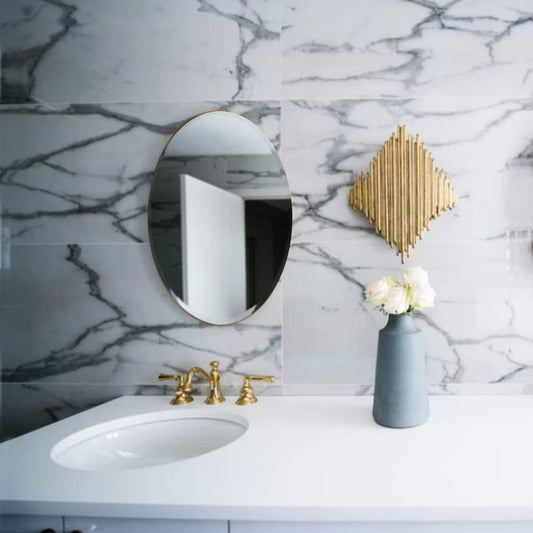 20923 Oval Shape Adhesive Glass Mirror Sticker for Wall on Bathroom Bedroom Living Room Basin Mirror Bathroom Wall Mirror Stickers Unbreakable 30cm X 20cm