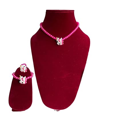 11220-1 Cute Pink Beads Necklace With Bracelet and Ring Jewellery Set for Girls {Random Design}