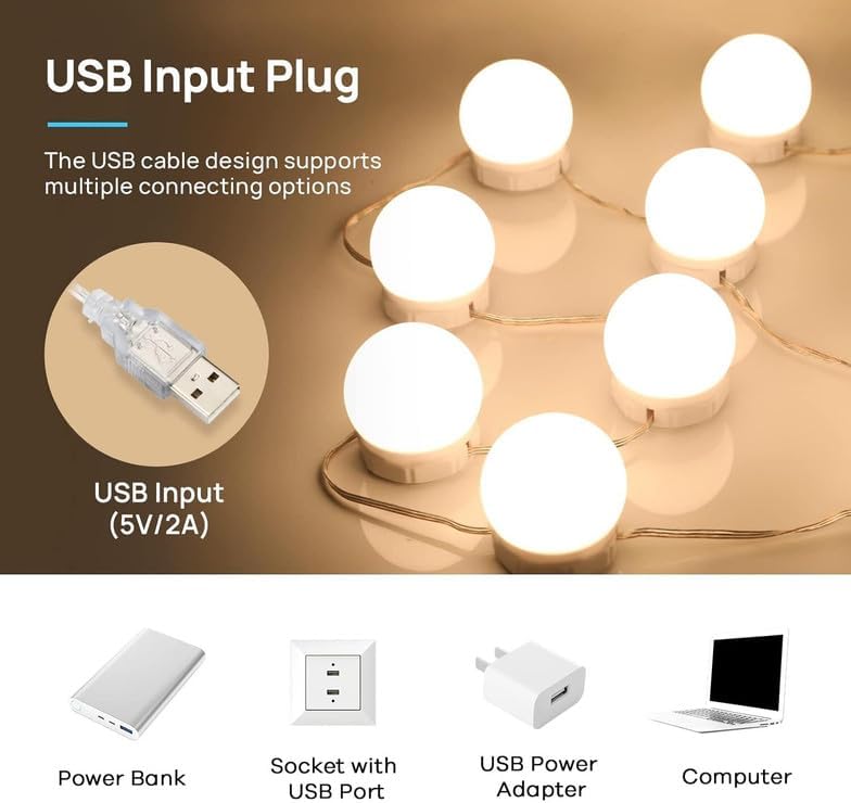 NC-A015 10LED Bulb Vanity Mirror Lights for Mirror 3 Color Modes Makeup Lights for Mirror