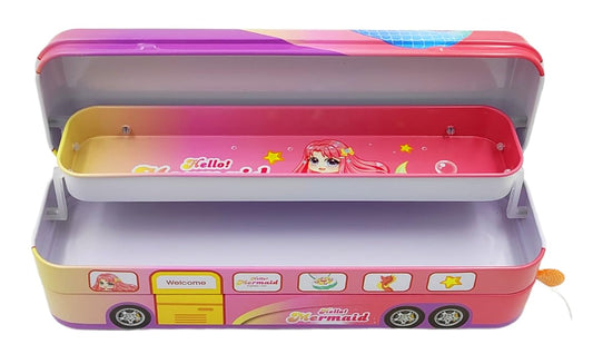 B-567-28 Random Design School Bus Metal Pencil Box for Kids