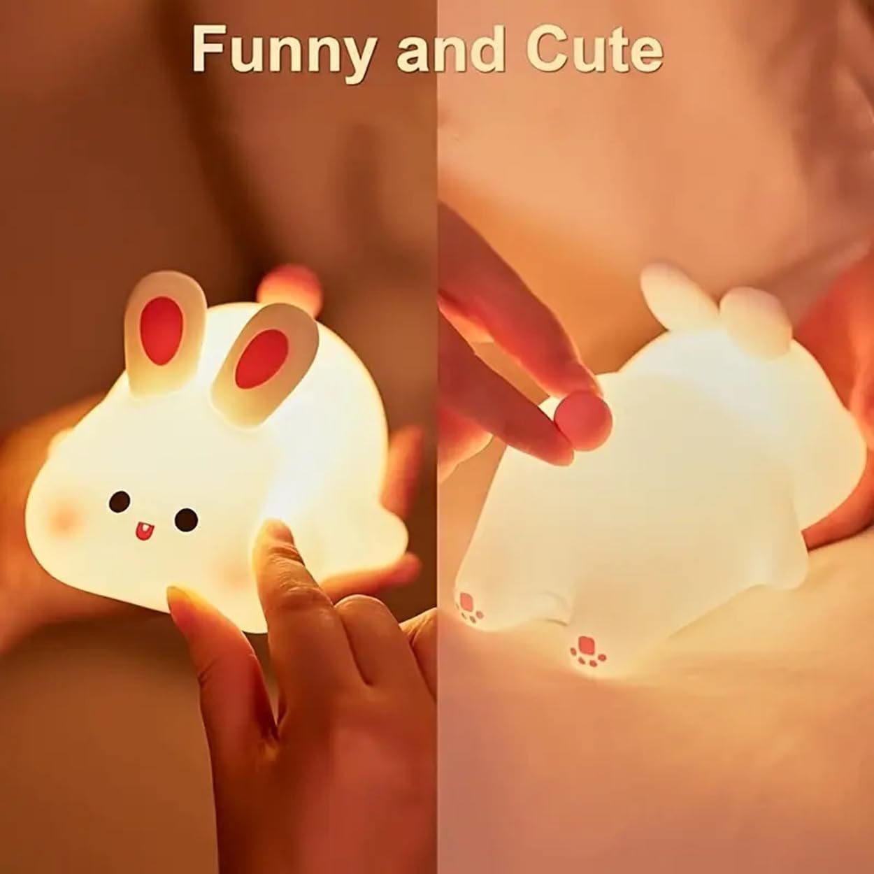 2313 Silicone Cute Bunny Night Light for Kids, LED Squishy Novelty Animal Night Lamp Touch Sensor