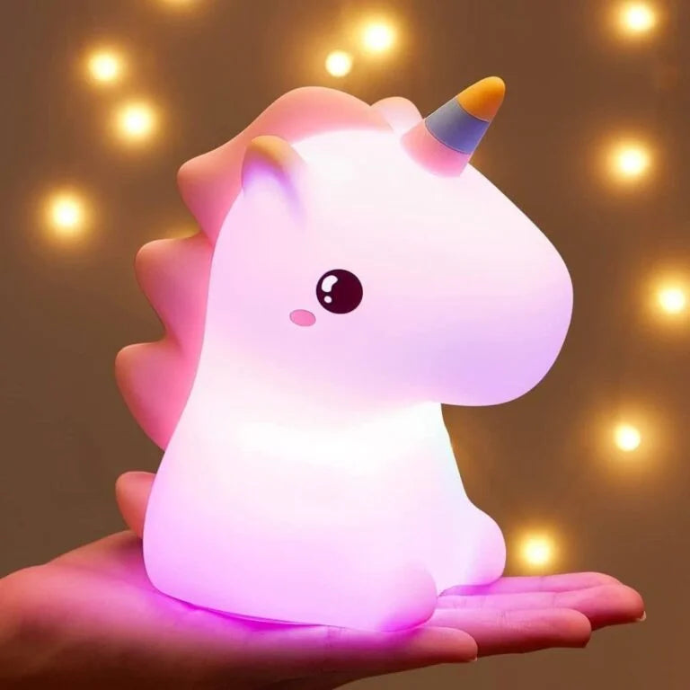 18073 Unicorn Night Light for Kids – 7 Color Changing Rechargeable Silicone Led Lamp, Tap Control Touch Sensor