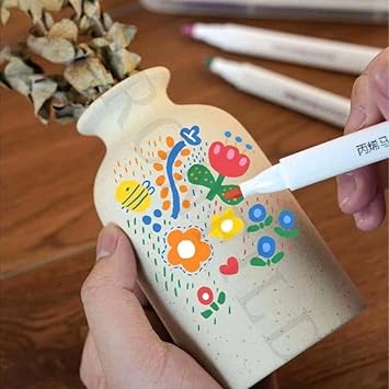 5512 Acrylic Paint Markers, High Coverage Waterproof Uniform Ink Rounded Barrel Paint Pens Paint Markers for Canvas (12 Color)