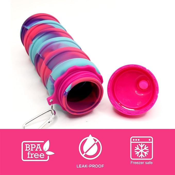 20051 Water Bottle, Solid Color Silicone Foldable Water Bottle For Sports, Trekking, Cycling, Outdoor