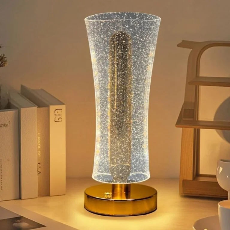 NC-A017 Frosted Glitter Crystal Table Lamp, Metallic Gold, Touch Control, 3 in 1 LED Light Color Change