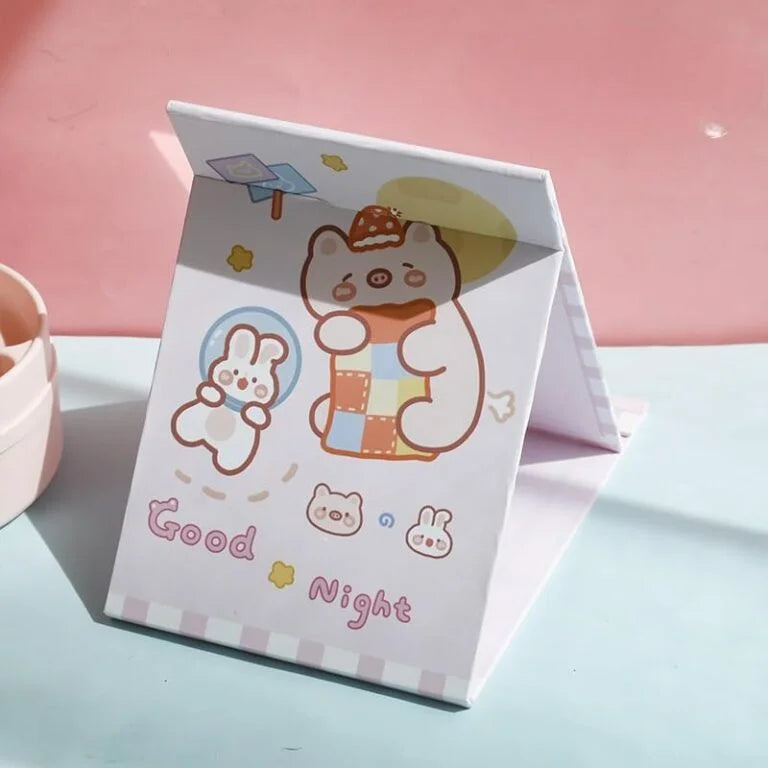 TMS-4009 Folding Makeup Mirror || Cartoon Print Vanity Mirror with Stand for Kids