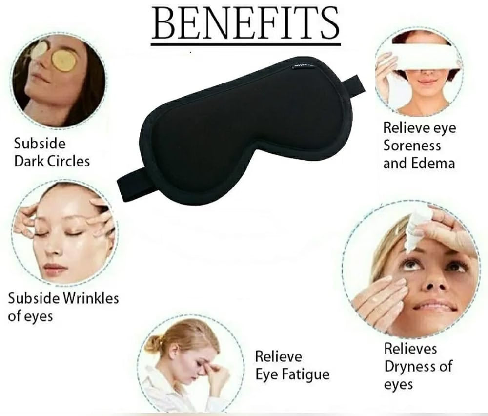 21179 Black Sleep Eye Mask, Soft Blindfold with Adjustable Elastic Strap, Light Blocking, Perfect for Travel, Meditation
