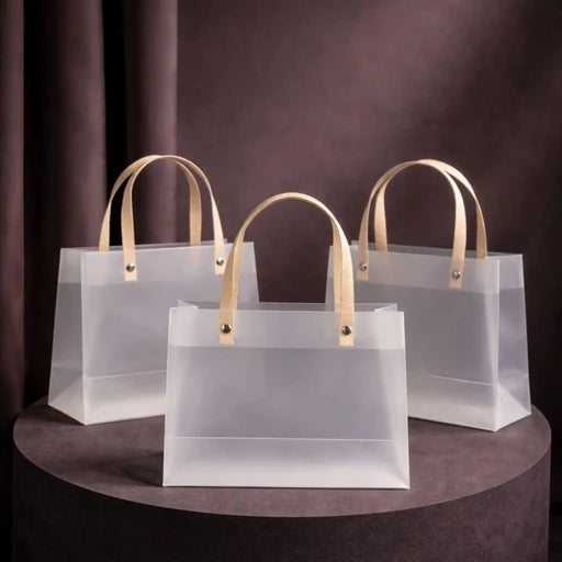 20946 {Pack of 12} Translucent Gift Bags with Golden Handle|Gift Bags for Wedding Christmas Valentine Day Birthday Anniversary Party Return Gift