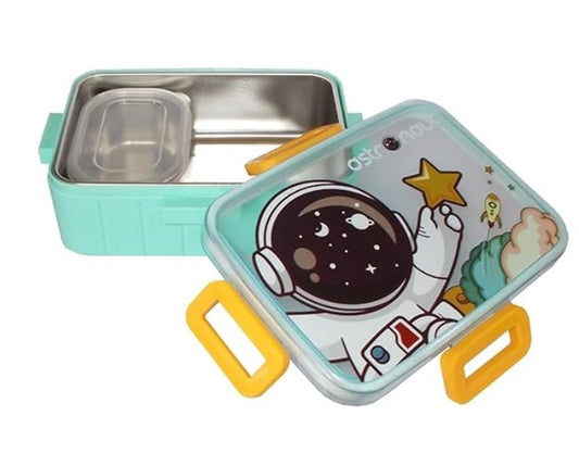 2576 Kids Cartoon Lunch Box – 600ml + 100ml Stainless Steel Tiffin with Extra Bowl | Leakproof, BPA-Free & Cute Designs (Dino, Unicorn, Panda, Space)