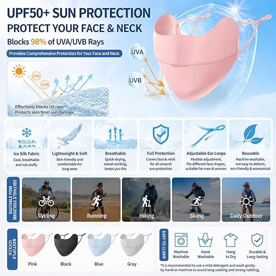 21178 Face Mask for Sun Protection, Fashion Mask for Cycling and Outdoor Sports, Washable Face Cover