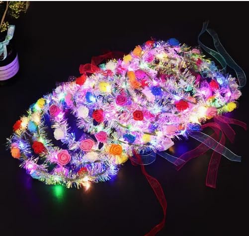 4625  (pack of 10) Flower Tiara Light Up LED Headbands Luminous with 3 Modes for Girls Hair Tiara Crown Band Multicolor