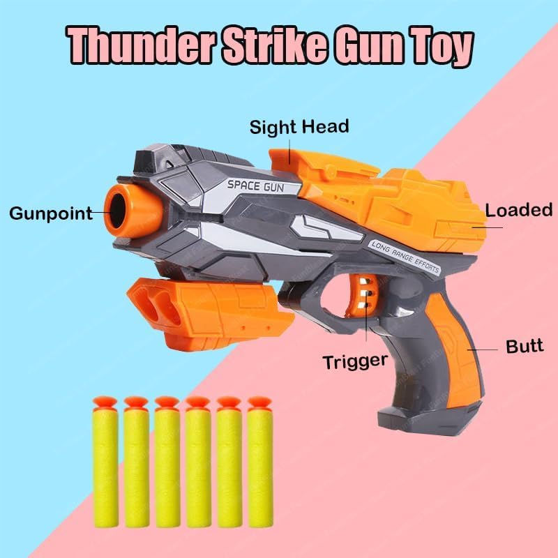 11127 Thunder Strike Space Gun Toy Blaster with 6 Soft Foam Darts, High Tension Internal Spring, Long Range